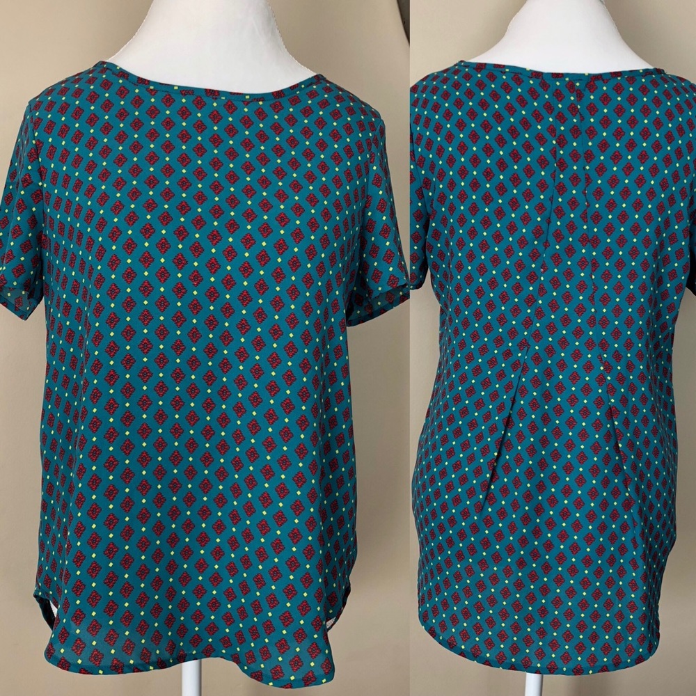 Pleione Green & Red Short Sleeve Blouse